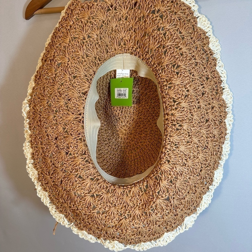 Womens Straw Summer Beach Sun Big Brim Floppy Foldable Hat Tie Bow Gardening NWT - Picture 6 of 7
